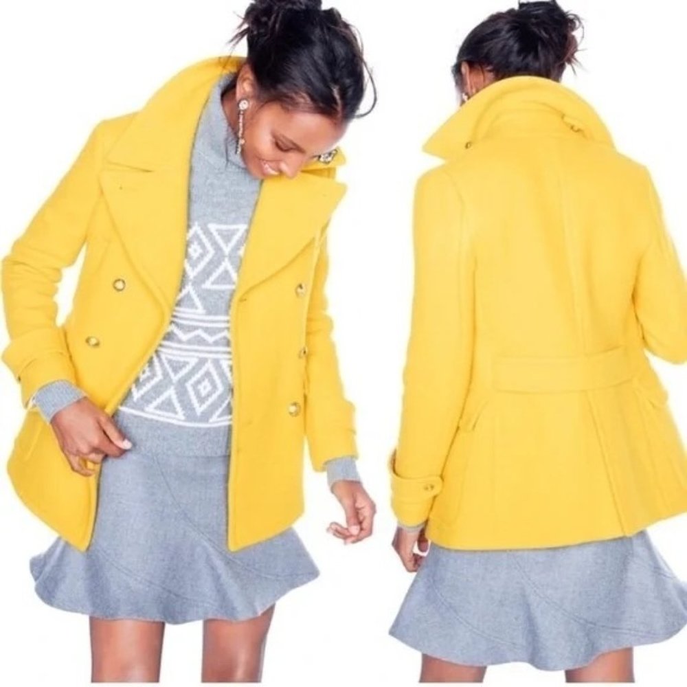 J. Crew Yellow Stadium Cloth Majesty Peacoat Wool Short Coat 49360 size 2